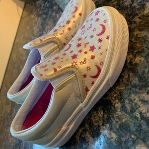 Girls Vans Size 11.5 silver with pink moon/stars